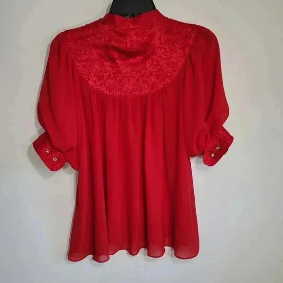 Anthropologie Moulinette Soeurs red sheer button blouse sz 6 - Picture 2 of 8